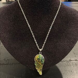 Natural Abalone Angel's Silver Tone Wing Pendant Necklace